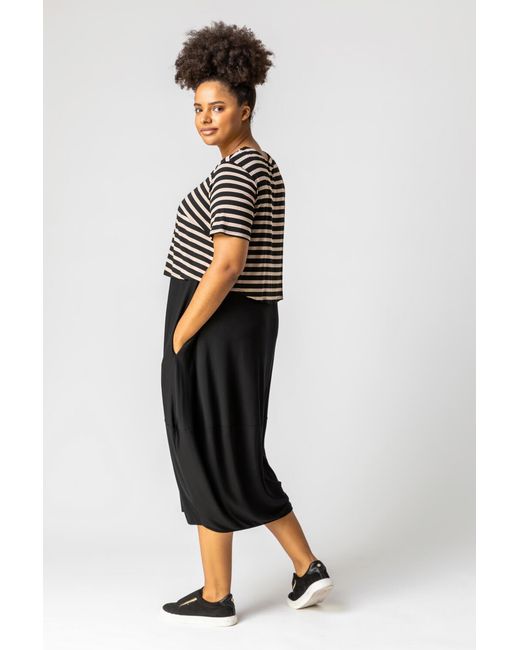 Roman Curve Natural Stripe Contrast Print Jersey Dress