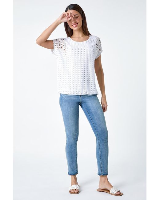 Roman White Cut Out Detail Stretch Top