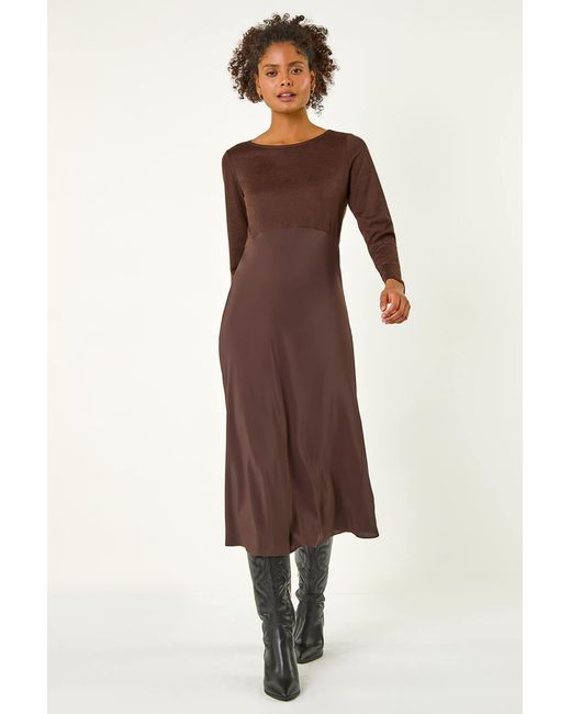 D.u.s.k Brown Satin Stretch Midi Dress