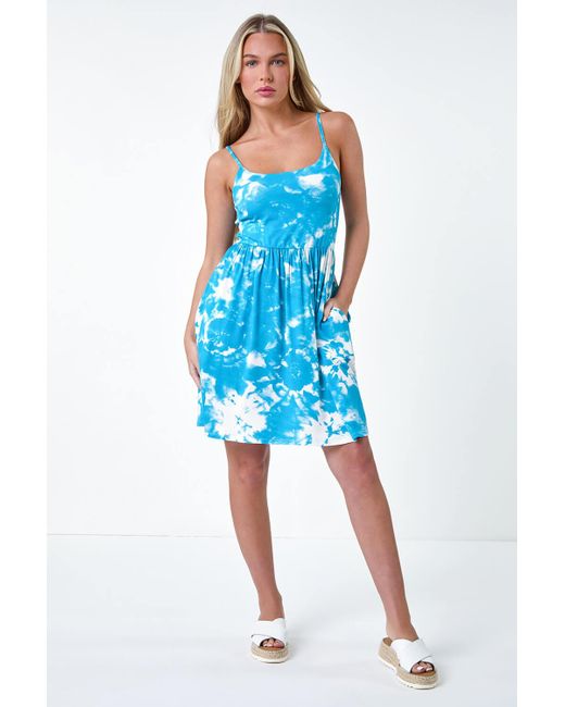 Roman Blue Originals Petite Tie Dye Strappy Stretch Pocket Dress