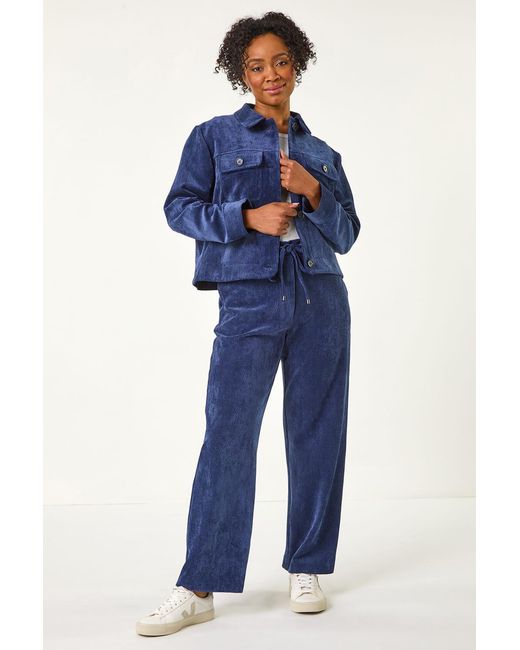 Roman Petite Blue Corduroy Button Jacket