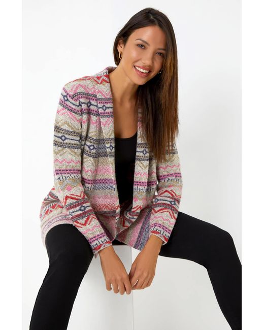 Roman Natural Aztec Pocket Detail Longline Cardigan