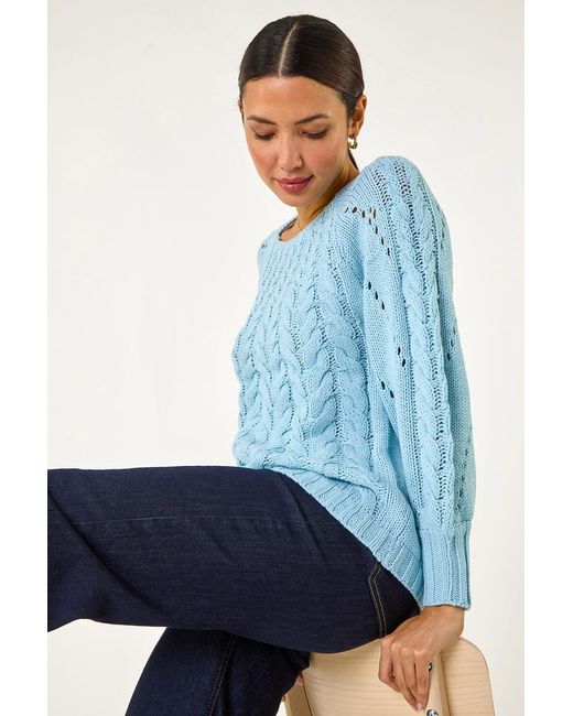 Roman Blue Classic Cable Knit Pointelle Jumper