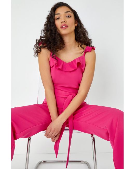 D.u.s.k Pink Frill Detail Wide Leg Jumpsuit