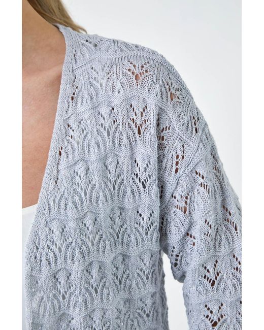 Roman White Petite Shimmer Crochet Knit Cardigan