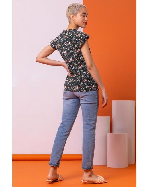 D.u.s.k Black Ditsy Floral Frill Neck Top