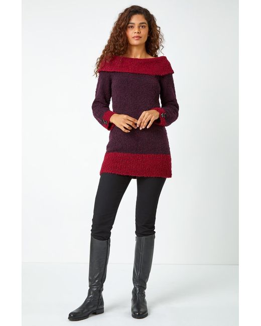 Roman Textured Button Detail Longline Bardot Jumper