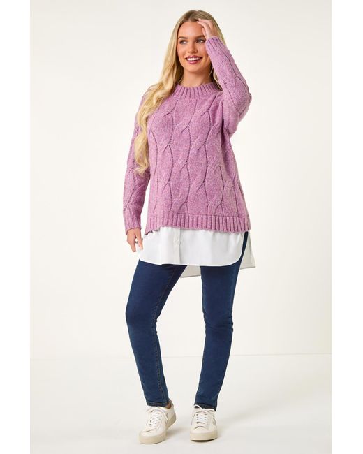 Roman Petite Pink Cable Knit Mock Shirt Jumper