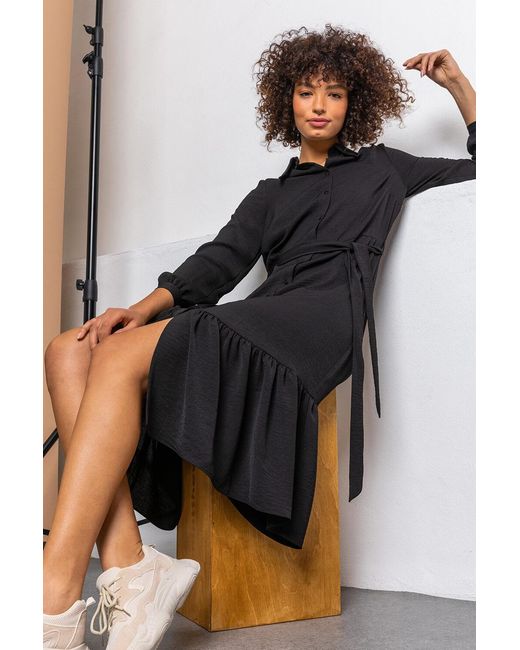 D.u.s.k Black Tiered Midi Length Shirt Dress