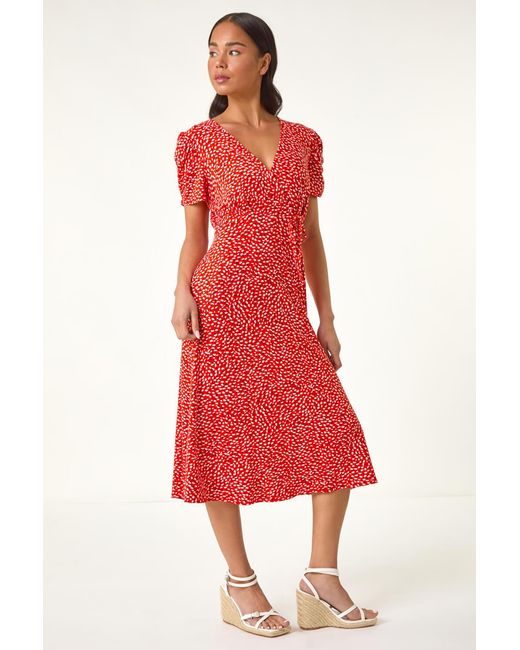 Roman Petite Red Floral Ditsy Stretch Dress