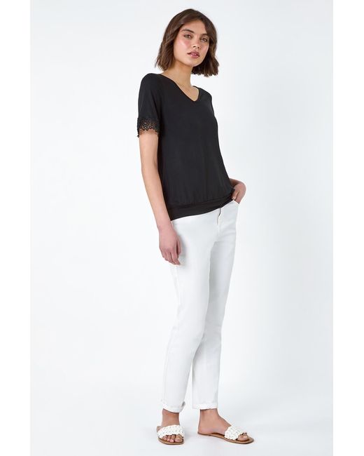 Roman Black Lace Trim Stretch Jersey T-Shirt