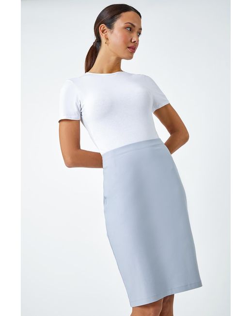 Roman Blue Pull On Stretch Elastic Waist Pencil Skirt
