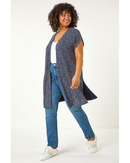 Roman Curve Blue Mono Print Stretch Cardigan