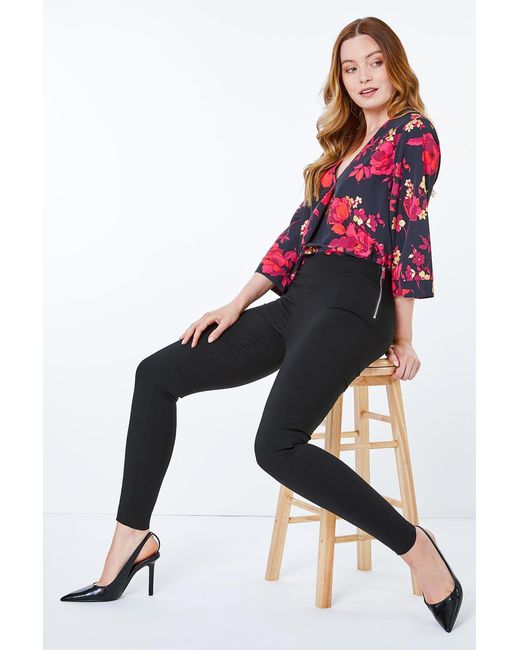 Roman Black Full Length Side Zip Elastic Waist Trouser