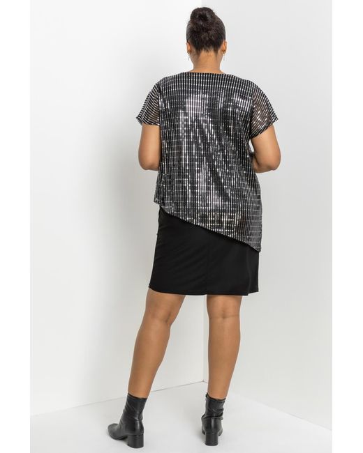 Roman Curve Metallic Asymmetric Shimmer Overlay Dress