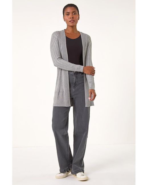 Roman Blue Longline Ribbed Open Cardigan