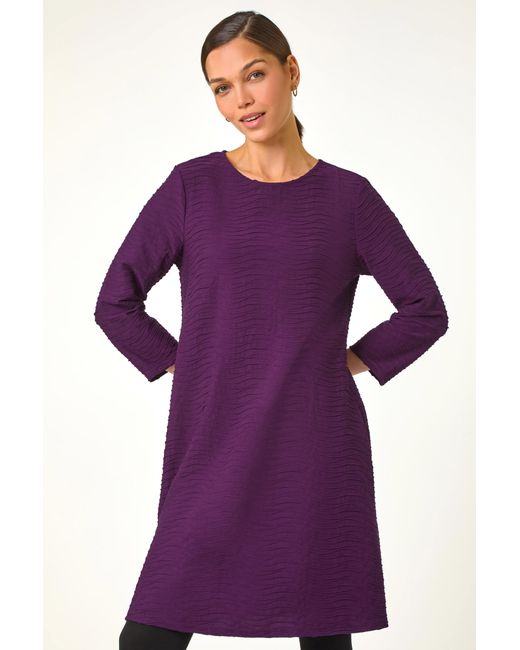 Roman Purple Textured A-Line Stretch Dress