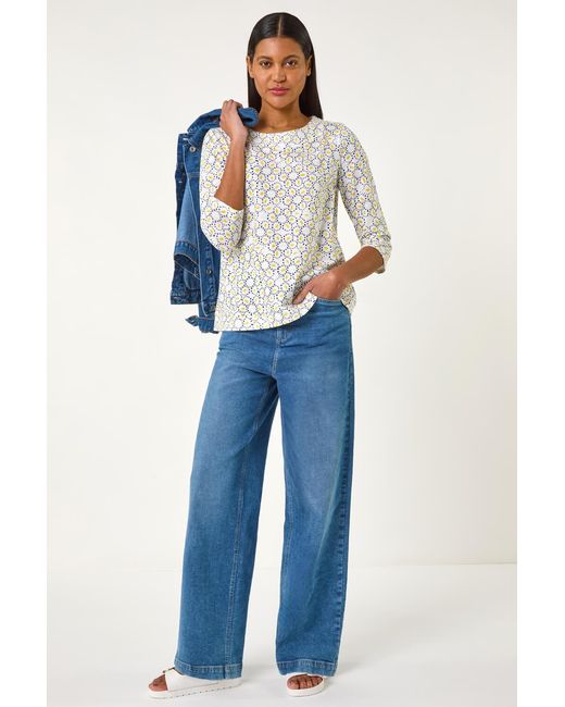Roman Blue Abstract Print Jersey Top