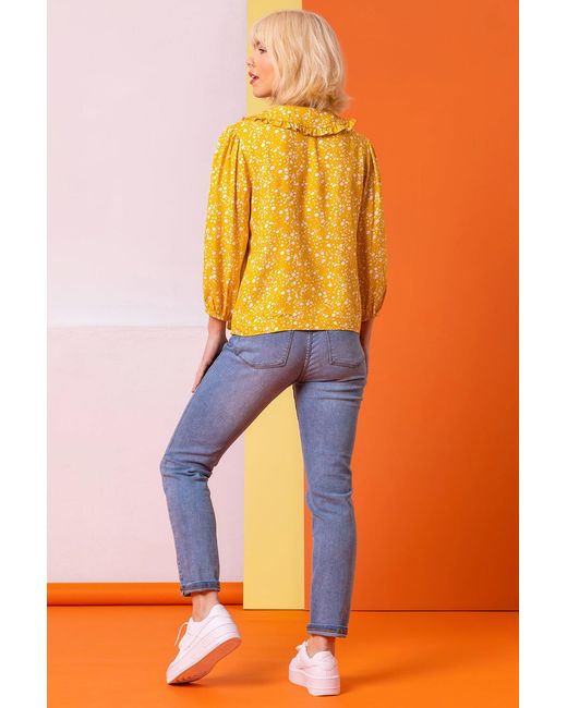 D.u.s.k Yellow Spot Print Tie Neck Blouse