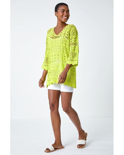 Roman Green Cotton Crochet Tunic Top