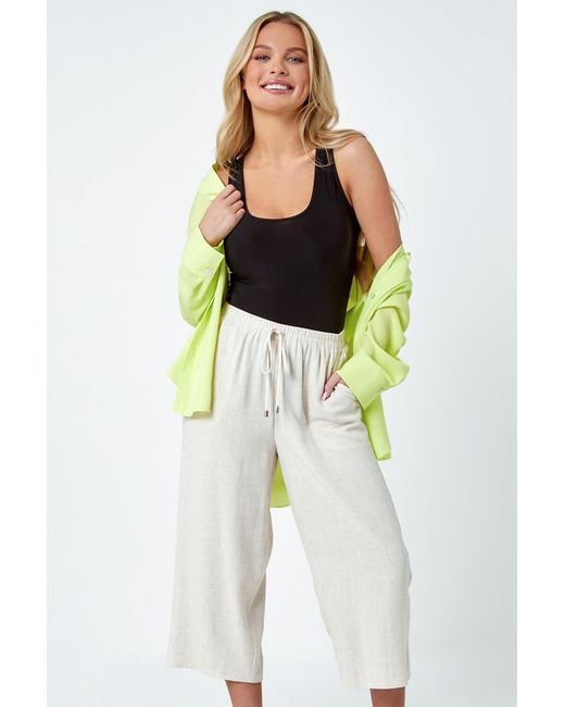 Roman Petite Natural Linen Mix Wide Cropped Trousers