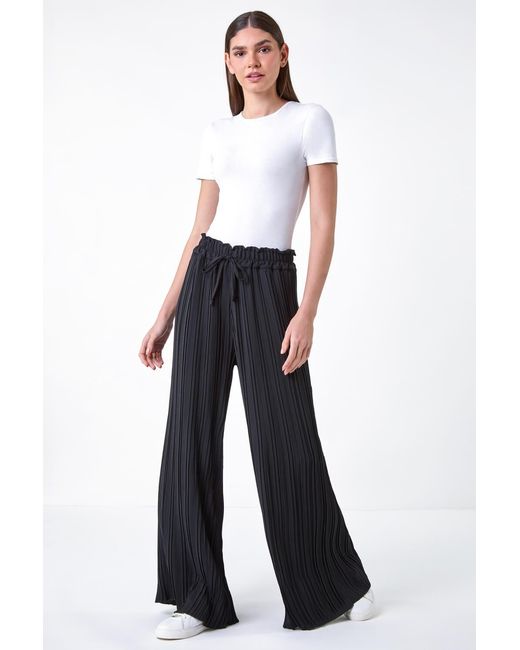 Roman White Pleated Tie Waist Stretch Trousers