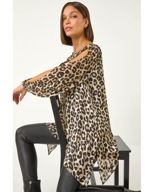 Roman Natural Animal Print Metallic Top