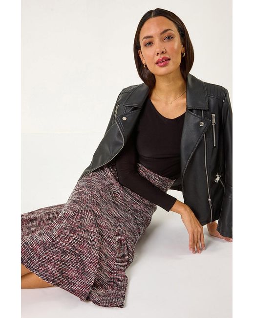 Roman Textured Boucle Panel Stretch Skirt