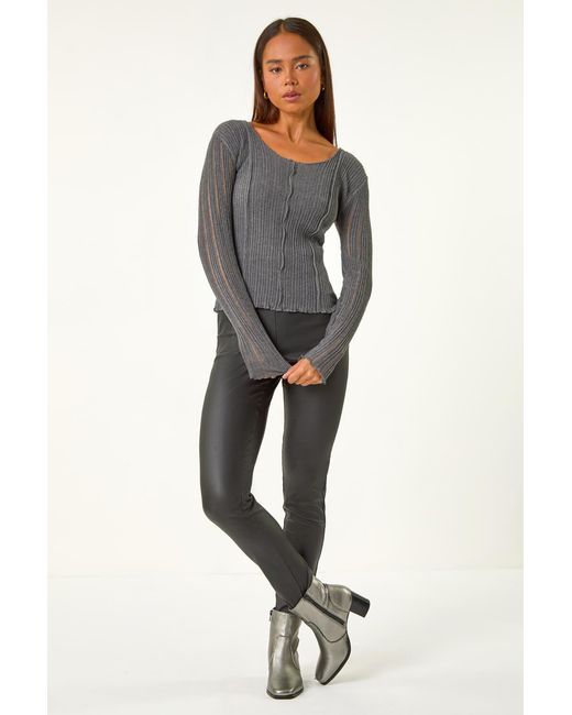 Roman Petite Gray Pointelle Sleeve Jumper