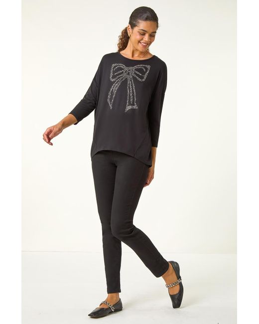 Roman Black Sparkling Bow Detail Viscose Top
