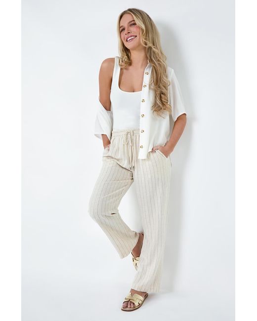 Roman Petite White Linen Blend Stripe Trousers