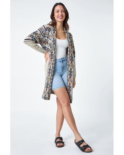 Roman Natural Nordic Patterned Longline Cardigan