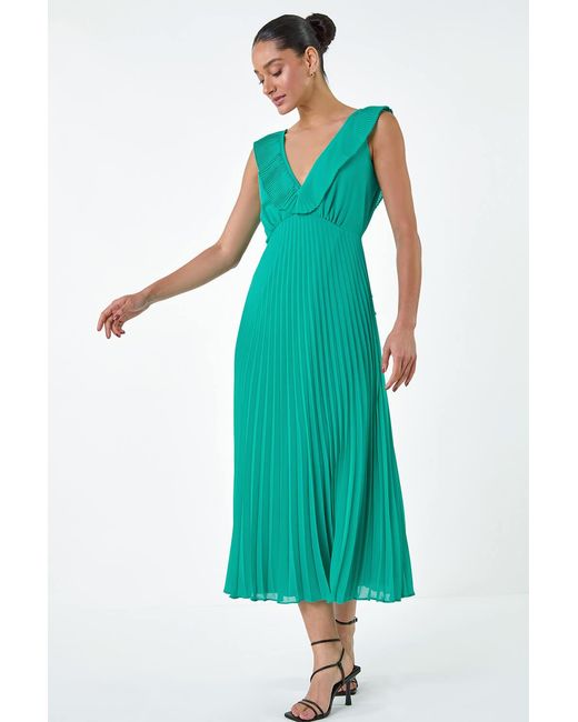 D.u.s.k Blue Pleated Tie Back Midi Dress