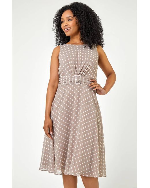 Roman Petite Multicolor Spot Print Buckle Detail Chiffon Dress