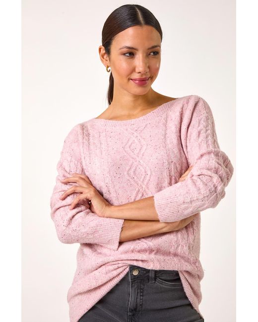Roman Pink Sequin Cable Knit Jumper