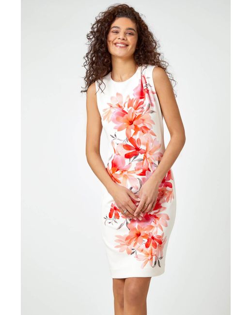 Roman Red Premium Stretch Floral Print Dress