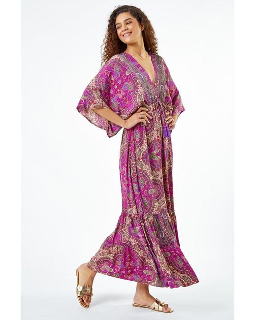 Roman Pink Paisley Print Boho Maxi Dress