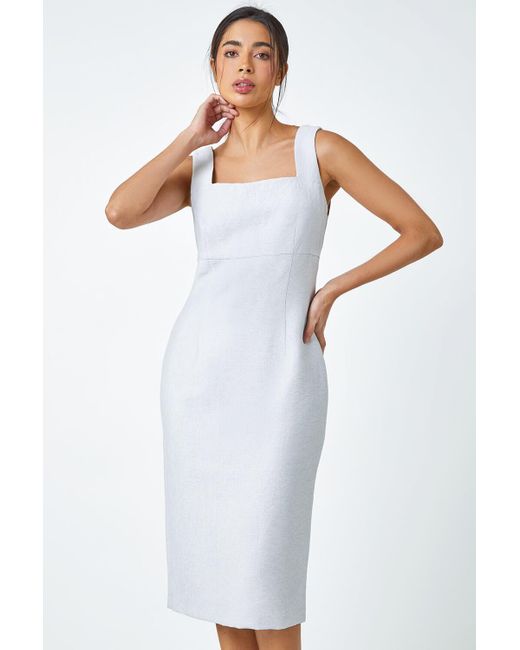 Roman White Pleat Textured Bodycon Shift Dress