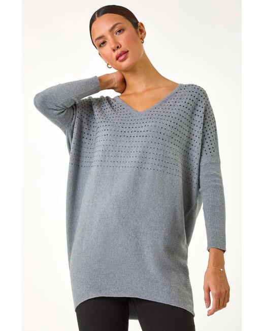 Roman Gray Relaxed Hotfix V-Neck Knitted Jumper