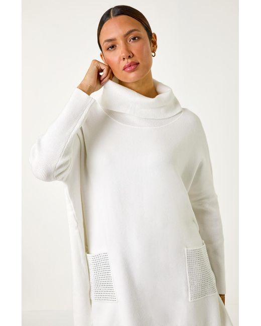 Roman White Sparkle Pocket Detail Poncho Jumper