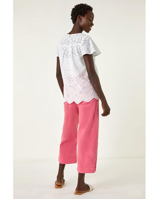 Roman Pink Broderie Short Sleeve Top