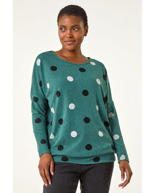 Roman Green Spot Print Snit Top
