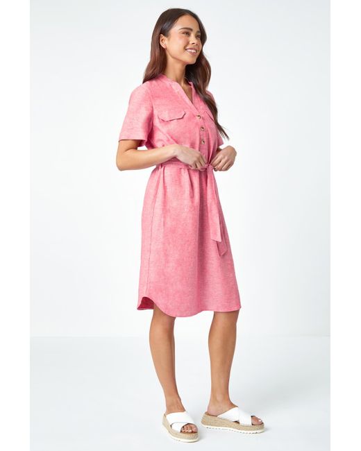 Roman Pink Originals Petite Linen Blend Shirt Shift Dress