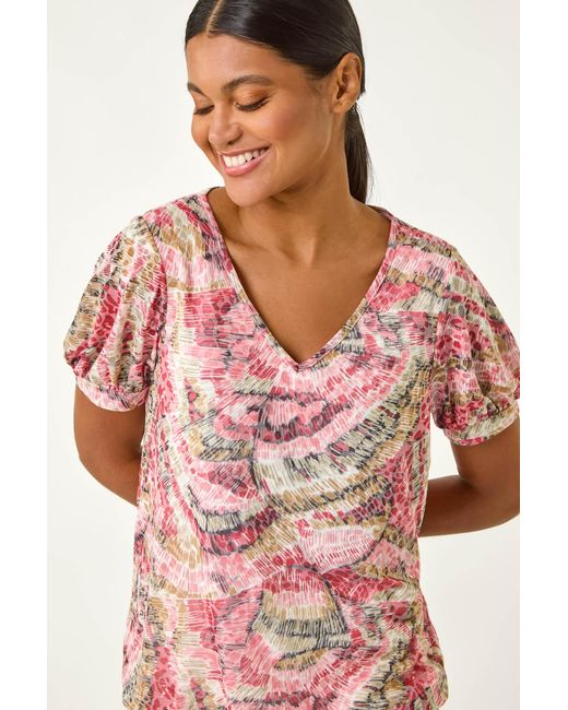Roman Red Animal Print Burnout Blouson Top