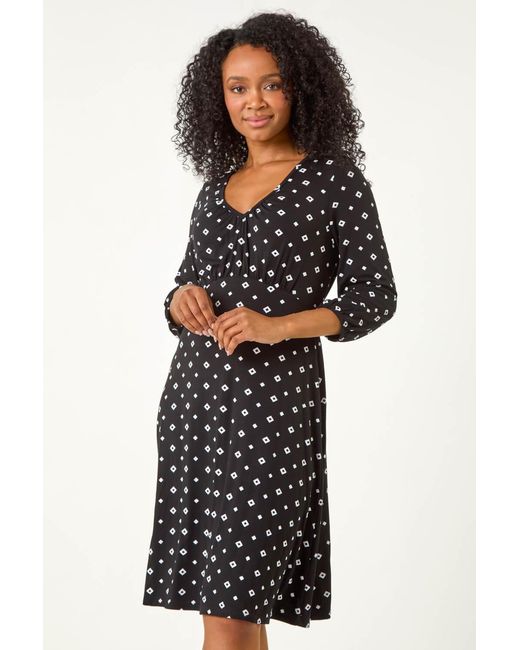 Roman Petite Black Geometric Pattern Mini Dress