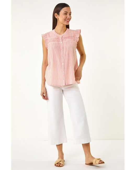 Roman Pink Stripe Print Frill Blouse