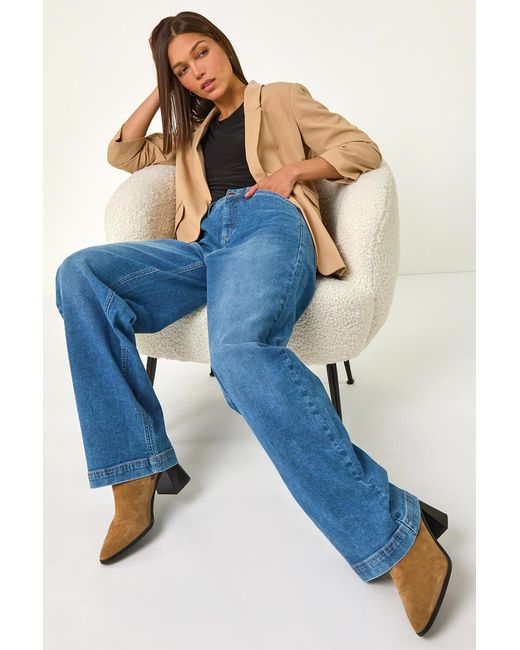 Roman Blue Cotton Blend Trendy Wide-Leg Jeans