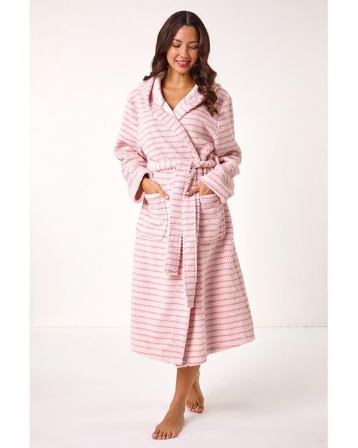 Roman Pink Pinstripe Honeycomb Hooded Dressing Gown