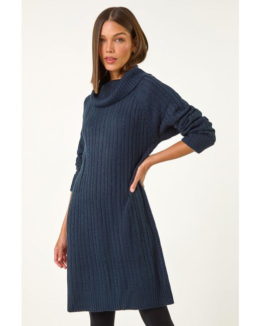 Roman Blue Roll Neck Knitted Jumper Dress