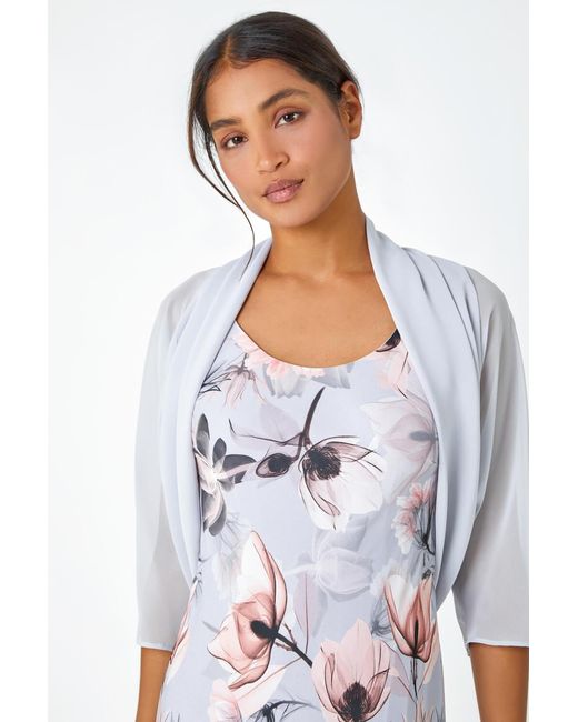 Roman Gray Ruched Hem Chiffon Bolero